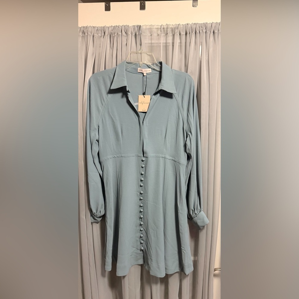 O.P.T X Emily Luciano Elegant Long Sleeve Light Blue Dress Medium New - Picture 4 of 8